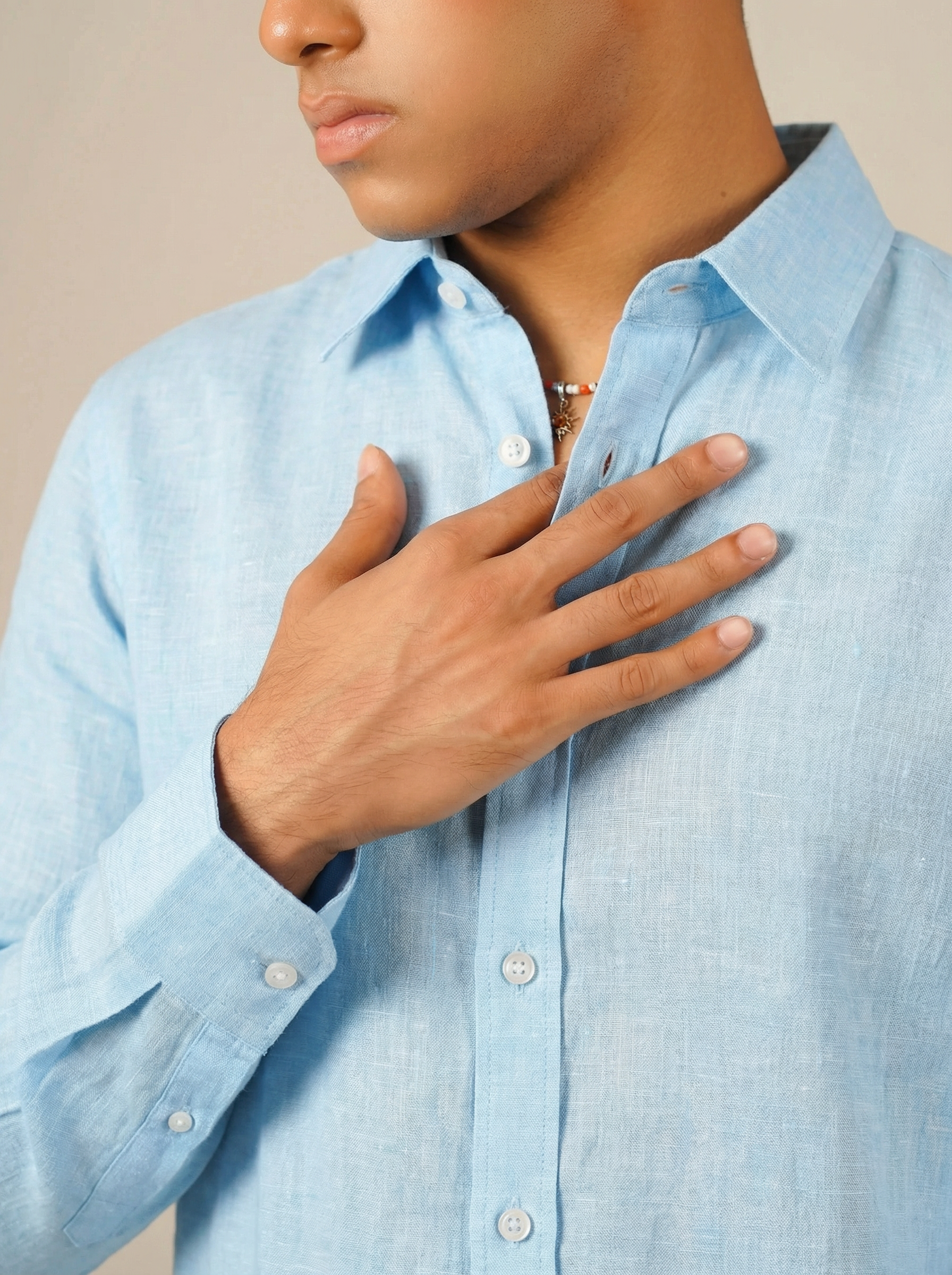 Pure Linen Shirt  -  Light Blue