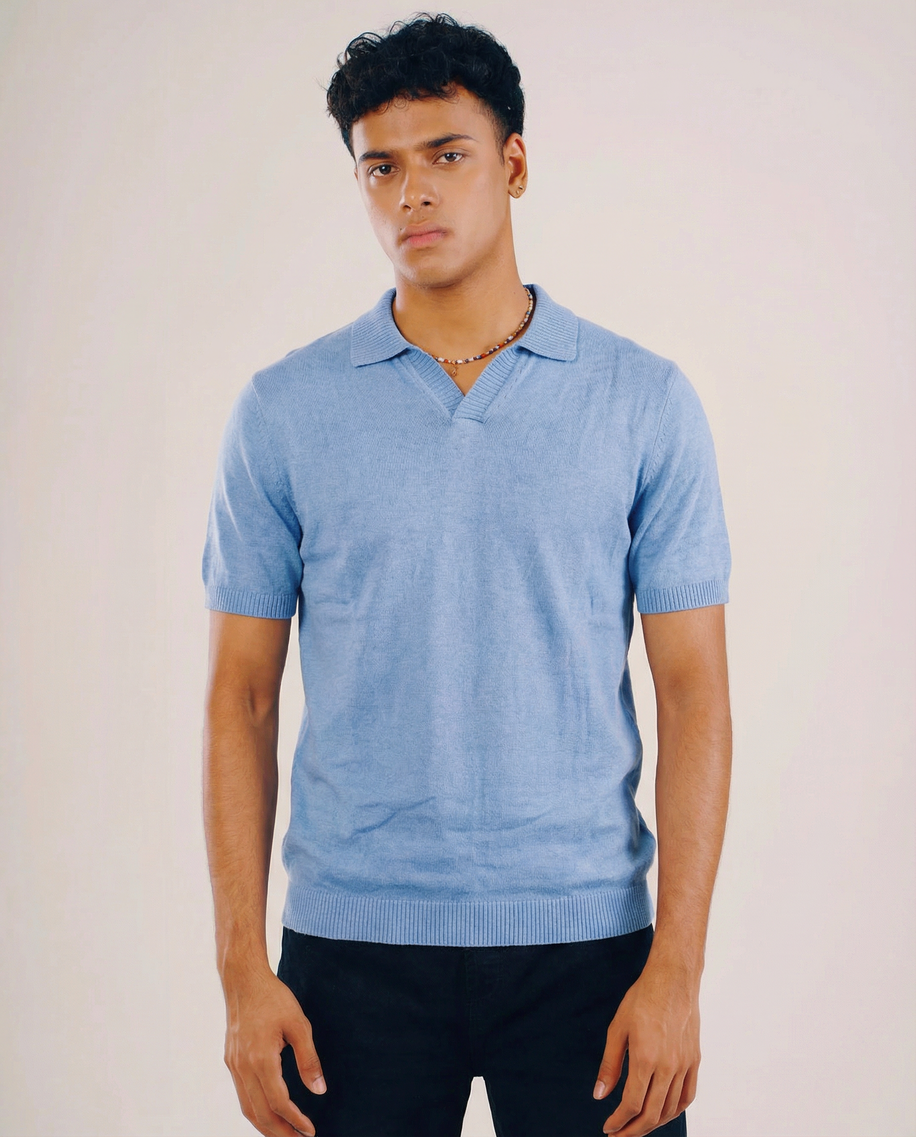 Premium Knit Polo - Light Blue