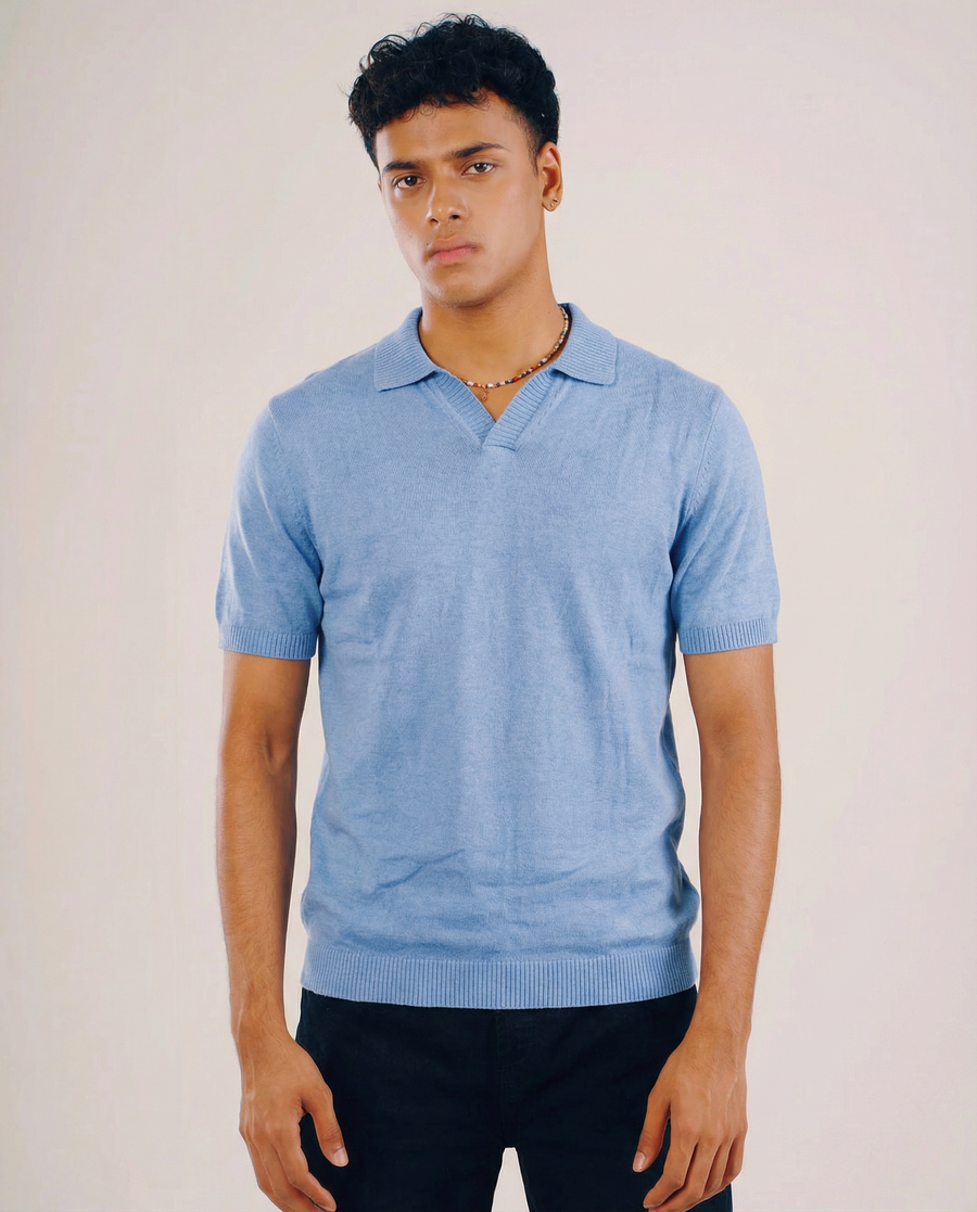 Premium Knit Polo - Light Blue - Image 1