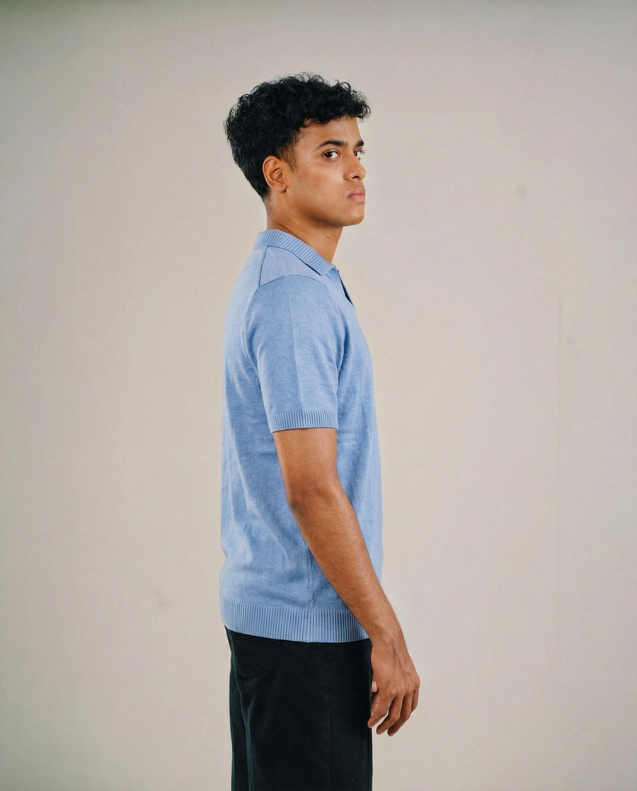 Premium Knit Polo - Light Blue - Image 3