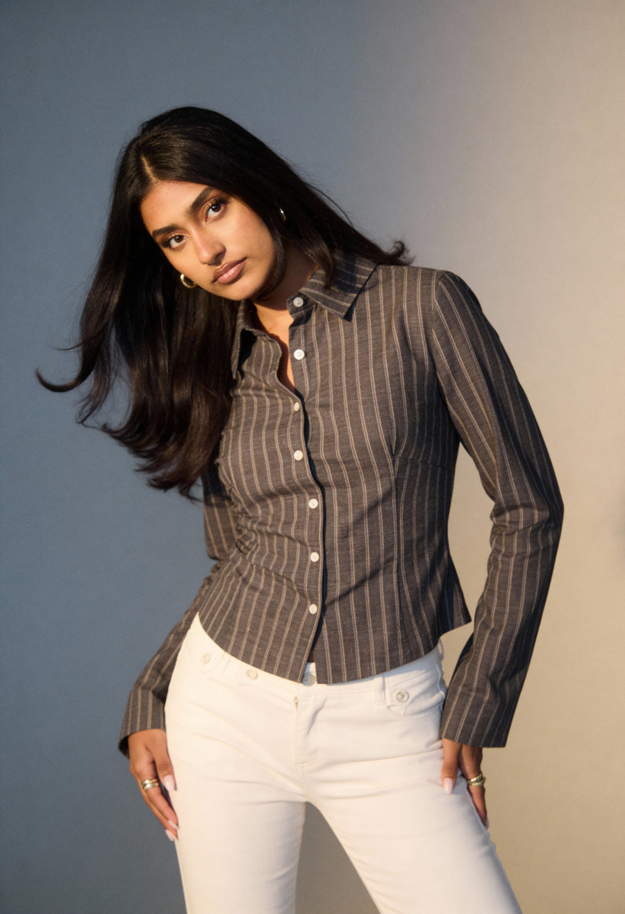 The Riviera Fitted Shirt - Stripe Grey - Image 5