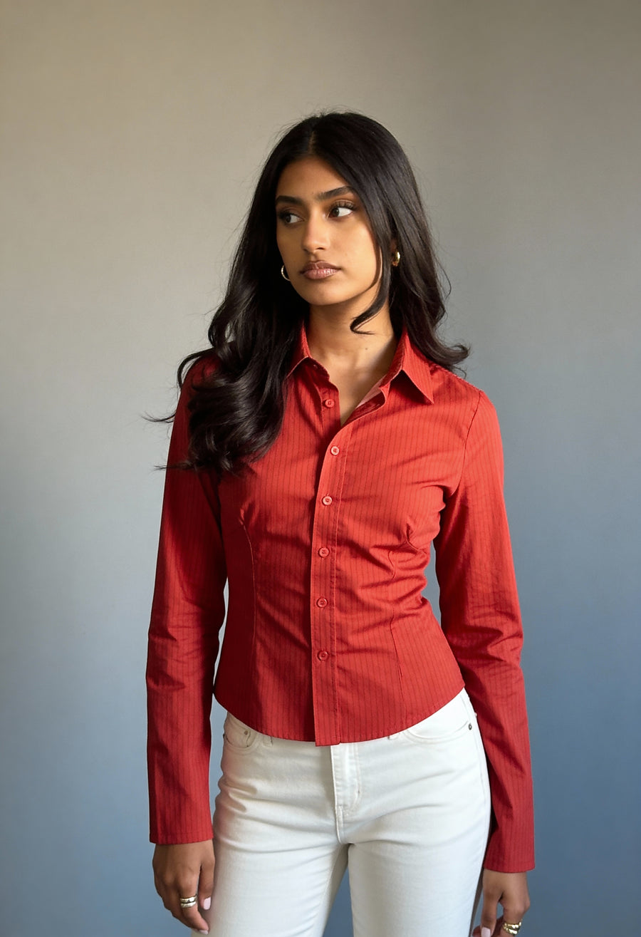 The Riviera Fitted Shirt - Stripe Red - Image 6