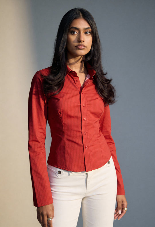 The Riviera Fitted Shirt - Stripe Red
