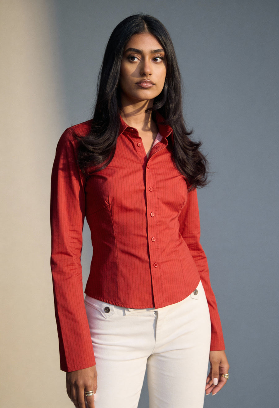The Riviera Fitted Shirt - Stripe Red - Image 1