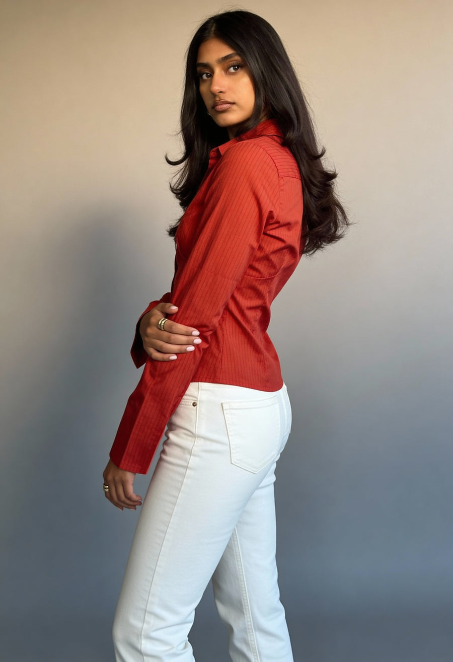 The Riviera Fitted Shirt - Stripe Red - Image 3