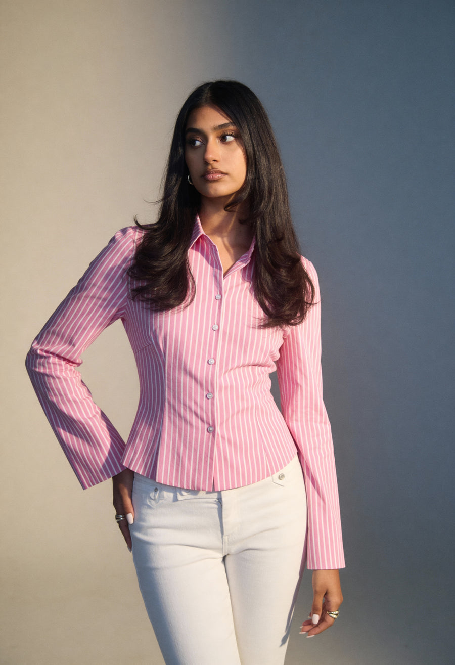 The Riviera Fitted Shirt - Stripe Pink - Image 2