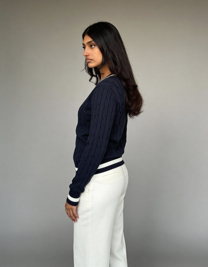 Valeria Women's V-Neck Sweater - Navy