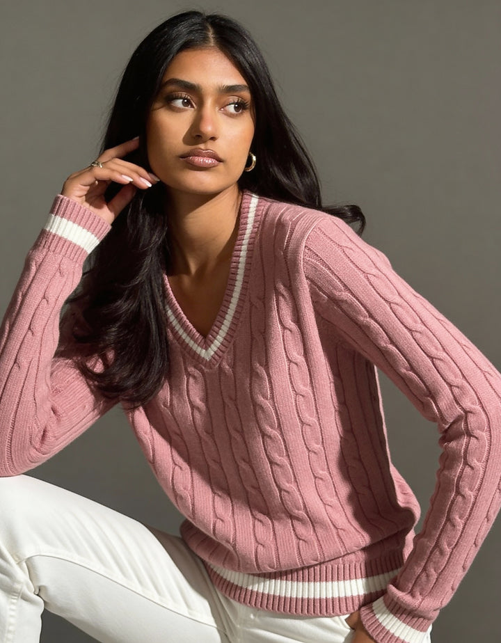 Valeria Women's V-Neck Sweater - Pink