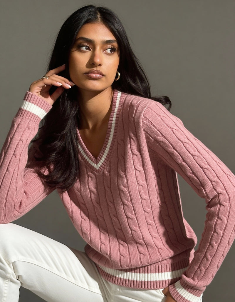 Valeria Women's V-Neck Sweater - Pink