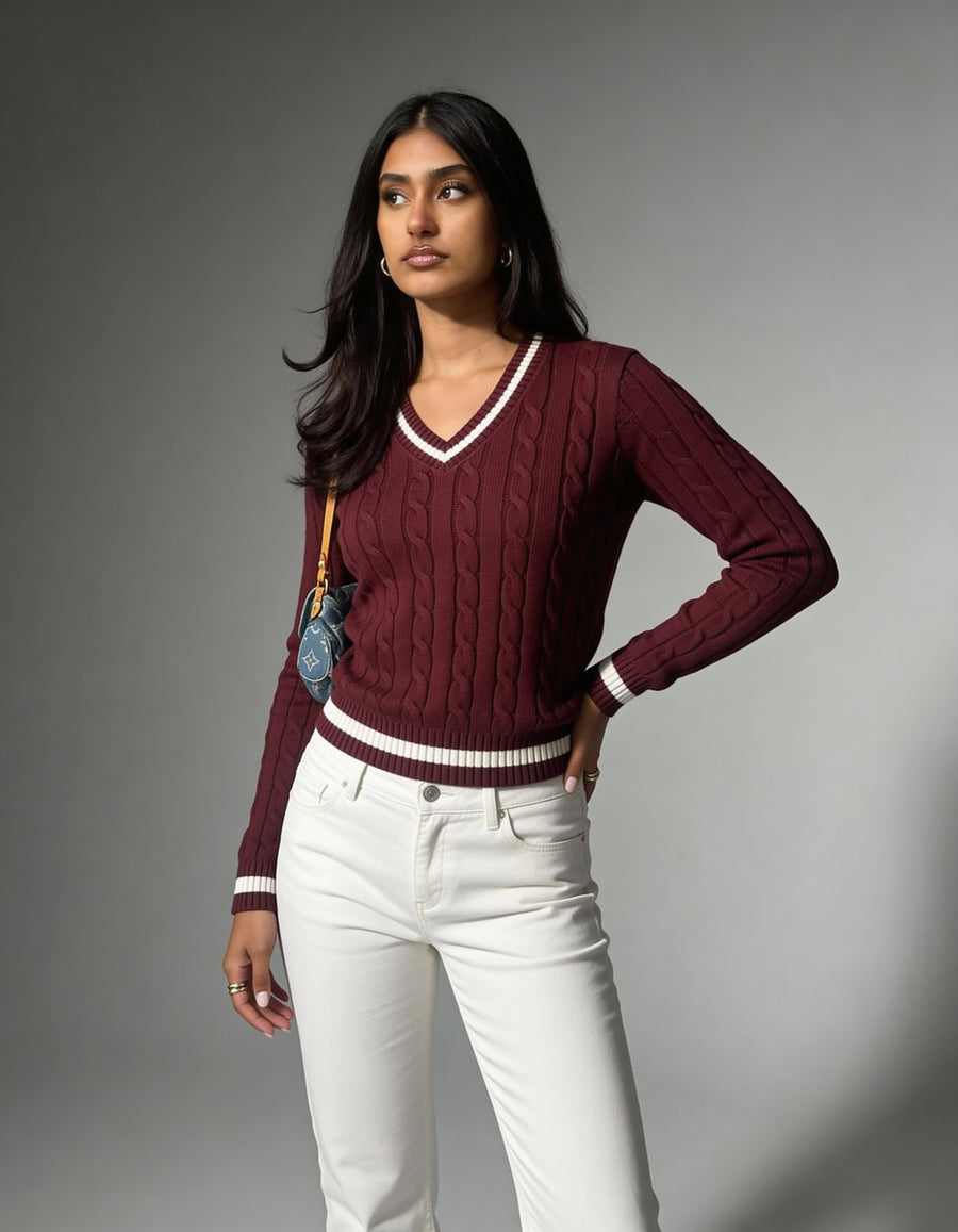 Valeria Women's V-Neck Sweater - Maroon - Image 2