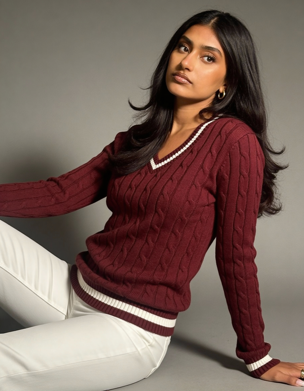 Valeria Women's V-Neck Sweater - Maroon