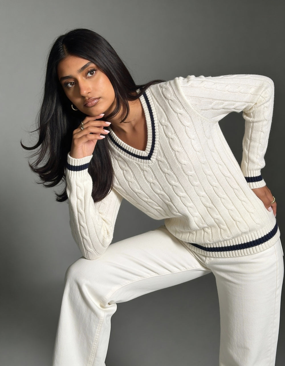 Valeria Women's V-Neck Sweater - White