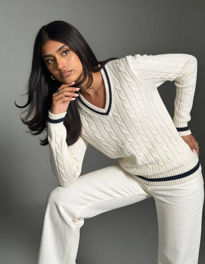 Valeria Women's V-Neck Sweater - White