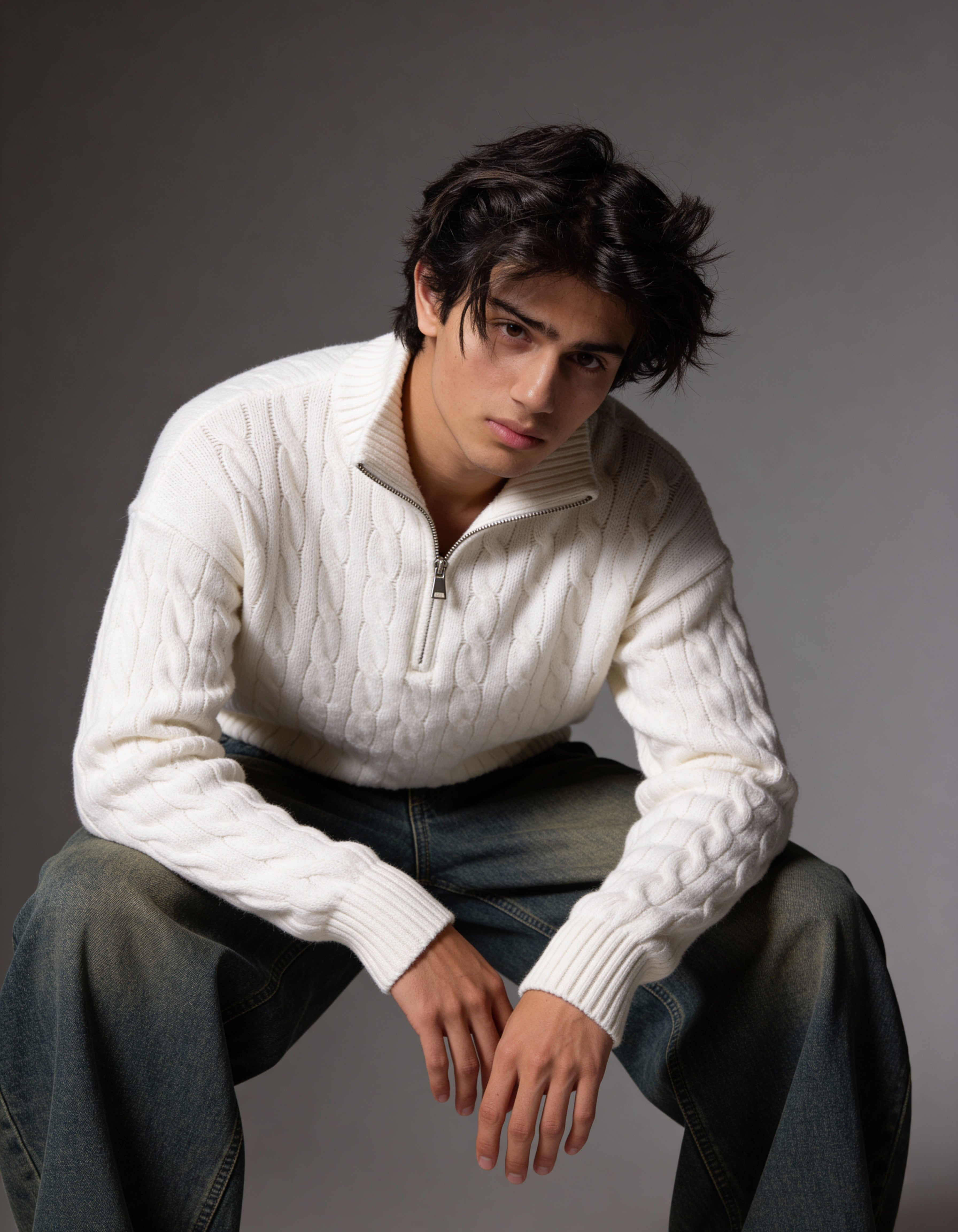 The Montclair Cableknit Sweater - White (unisex)