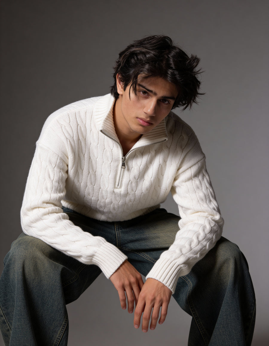 The Montclair Cableknit Sweater - White (unisex) - Image 3