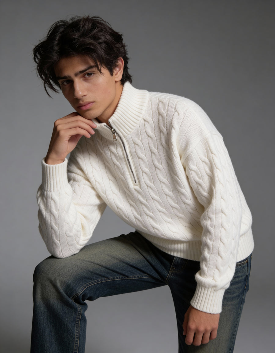 The Montclair Cableknit Sweater - White (unisex) - Image 2