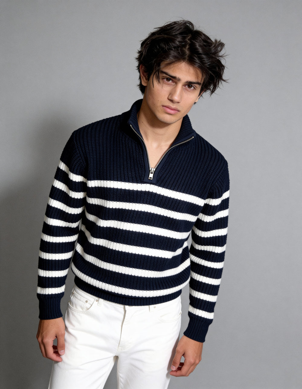 The Belmont Striped Sweater - Navy Blue (Unisex)