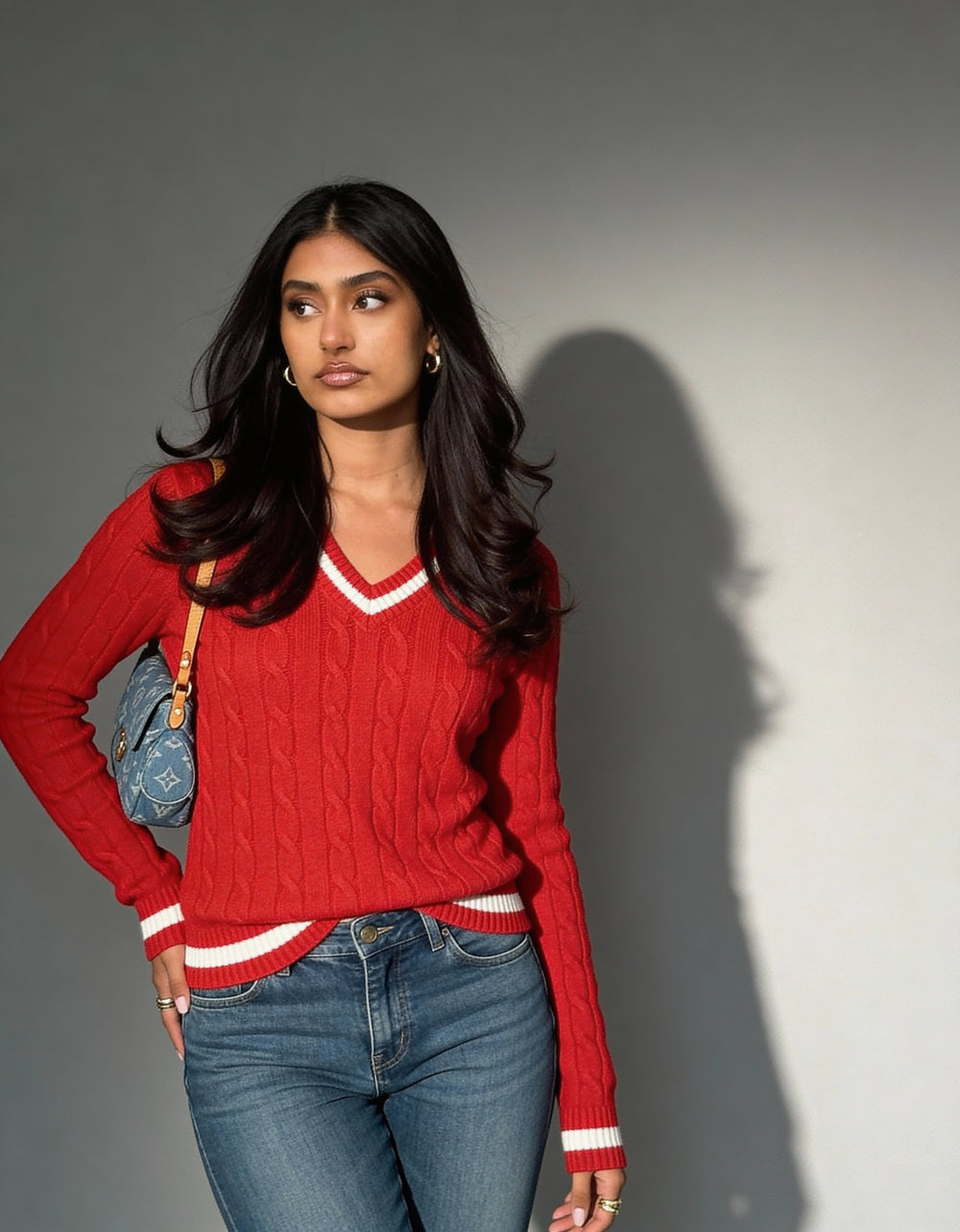 Valeria Women's V-Neck Sweater - Cherry Red