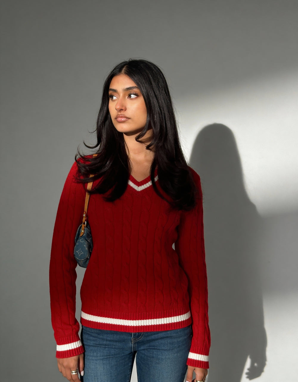Valeria Women's V-Neck Sweater - Cherry Red