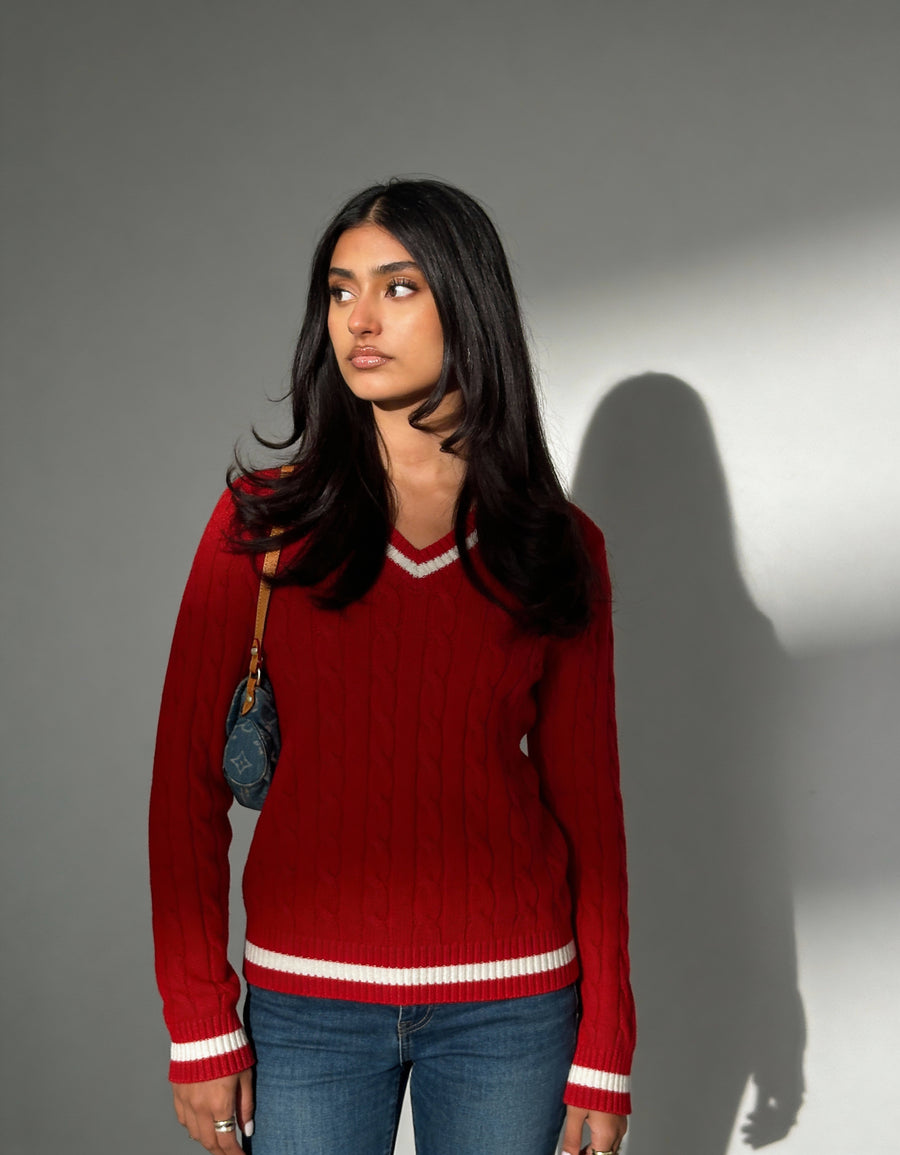 Valeria Women's V-Neck Sweater - Cherry Red - Image 3