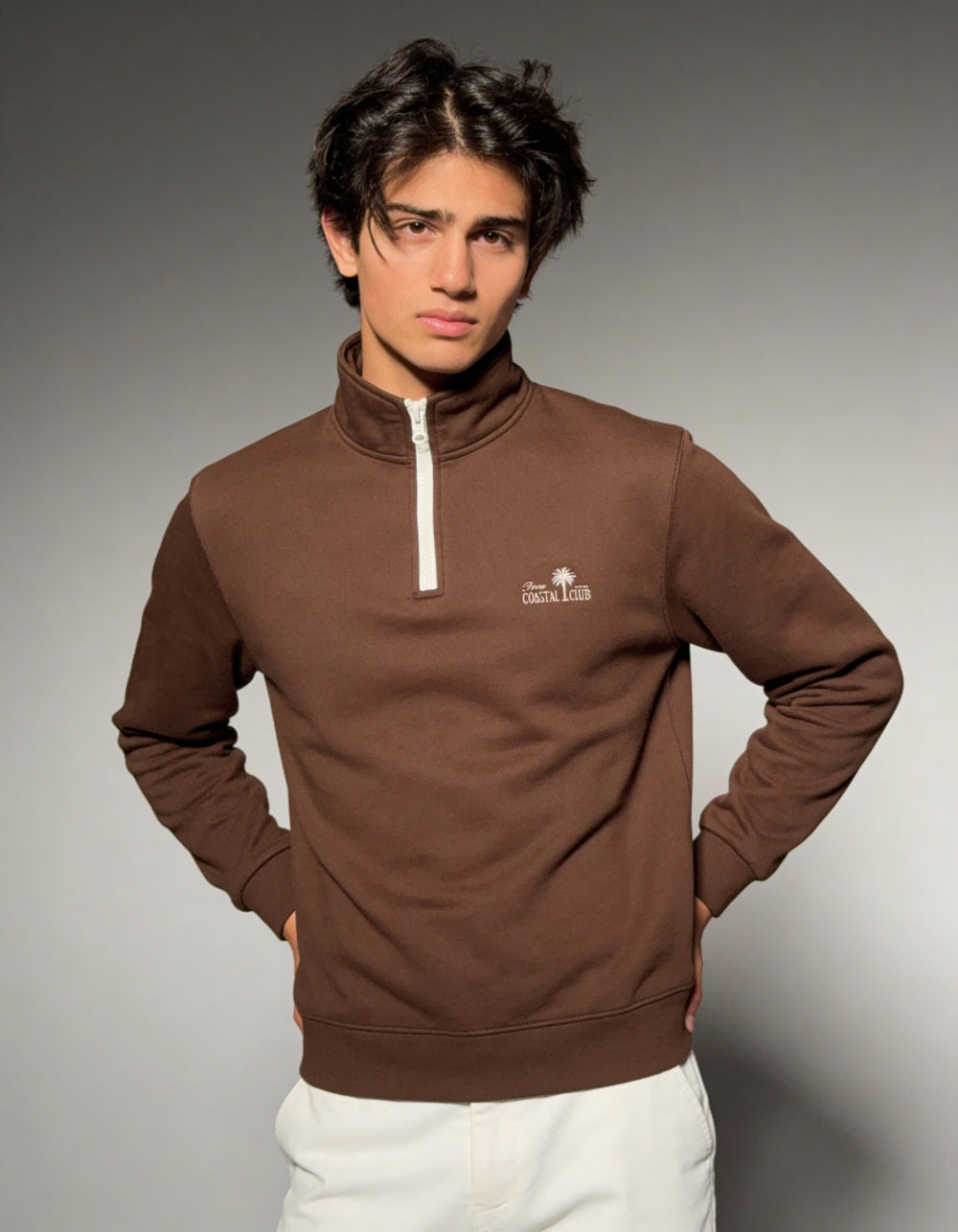 Deco Coastal Club Fleece Quarter Zip - Brown