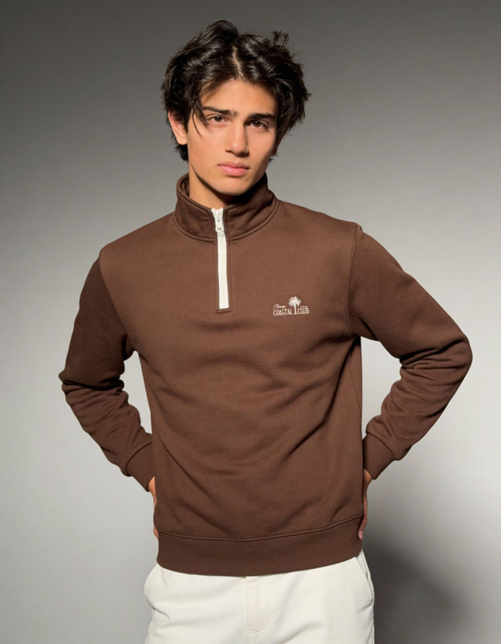 Deco Coastal Club Fleece Quarter Zip - Brown