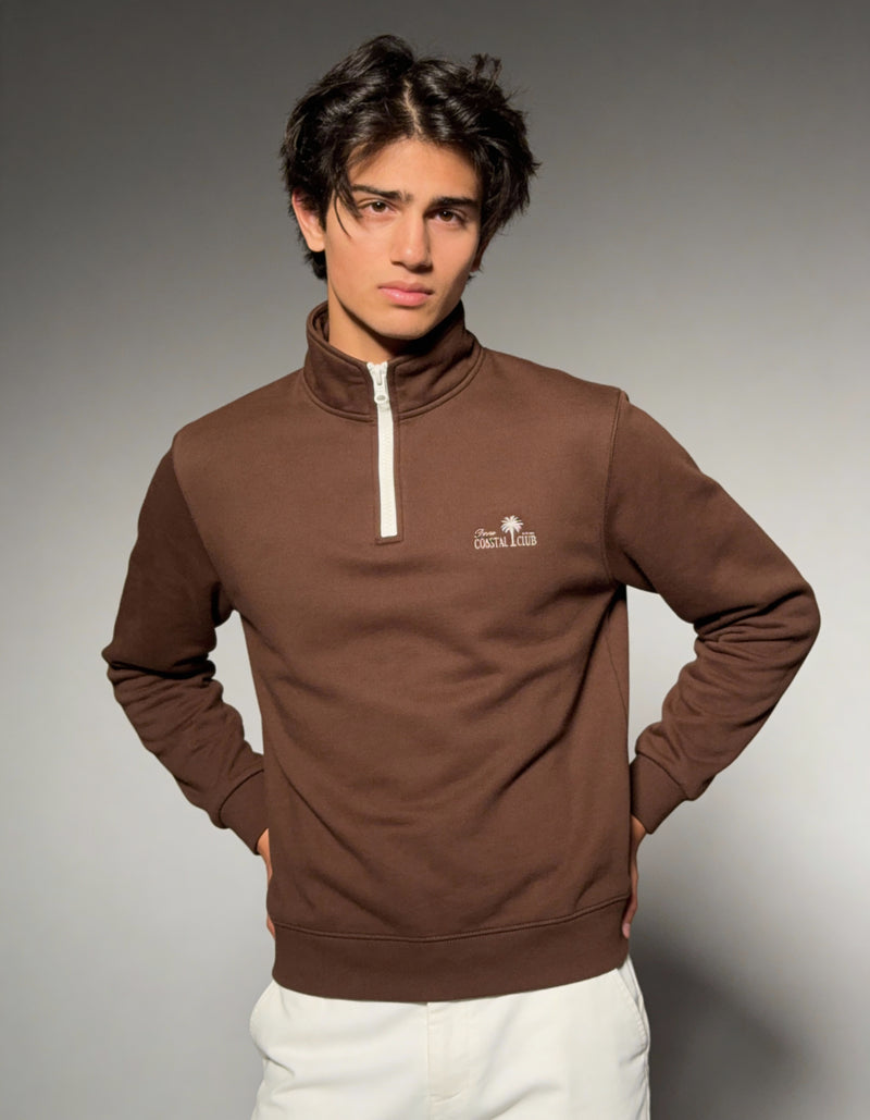 Deco Coastal Club Fleece Quarter Zip - Brown