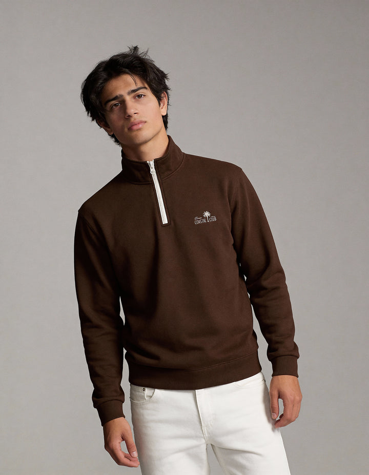Deco Coastal Club Fleece Quarter Zip - Brown
