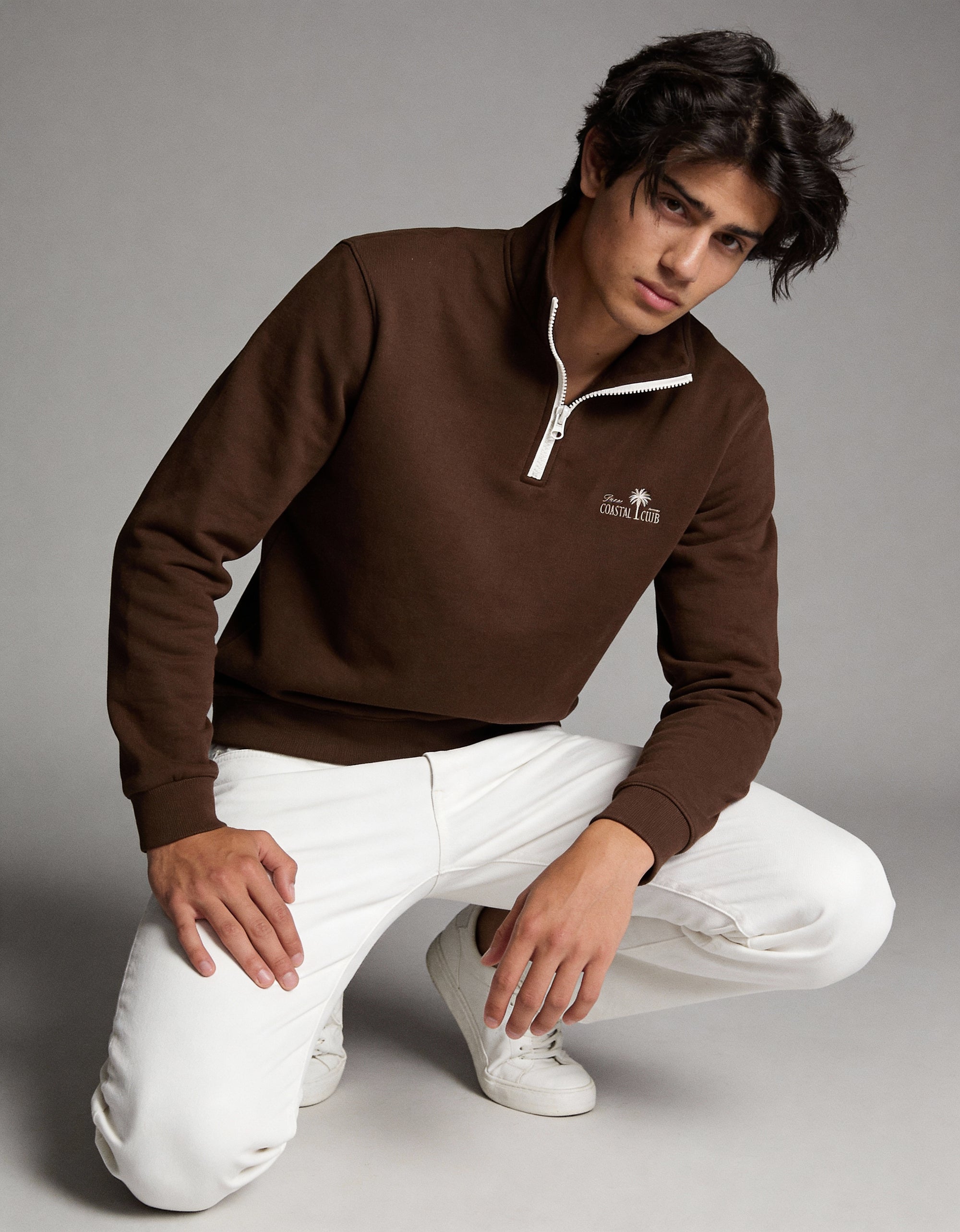 Deco Coastal Club Fleece Quarter Zip - Brown