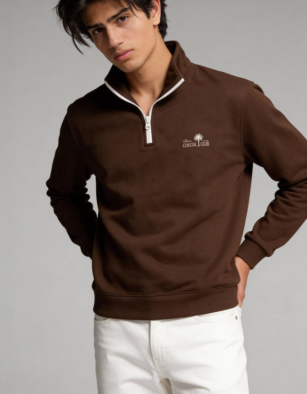Deco Coastal Club Fleece Quarter Zip - Brown