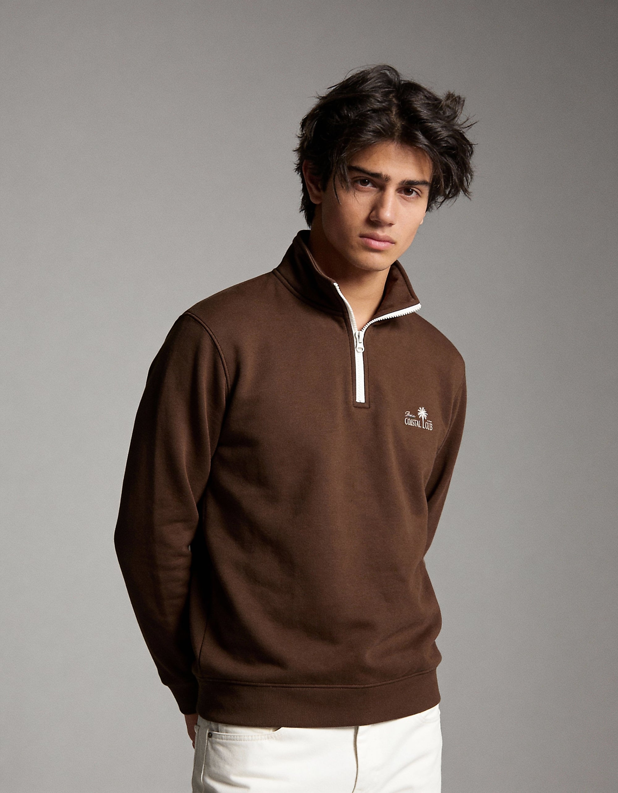 Deco Coastal Club Fleece Quarter Zip - Brown