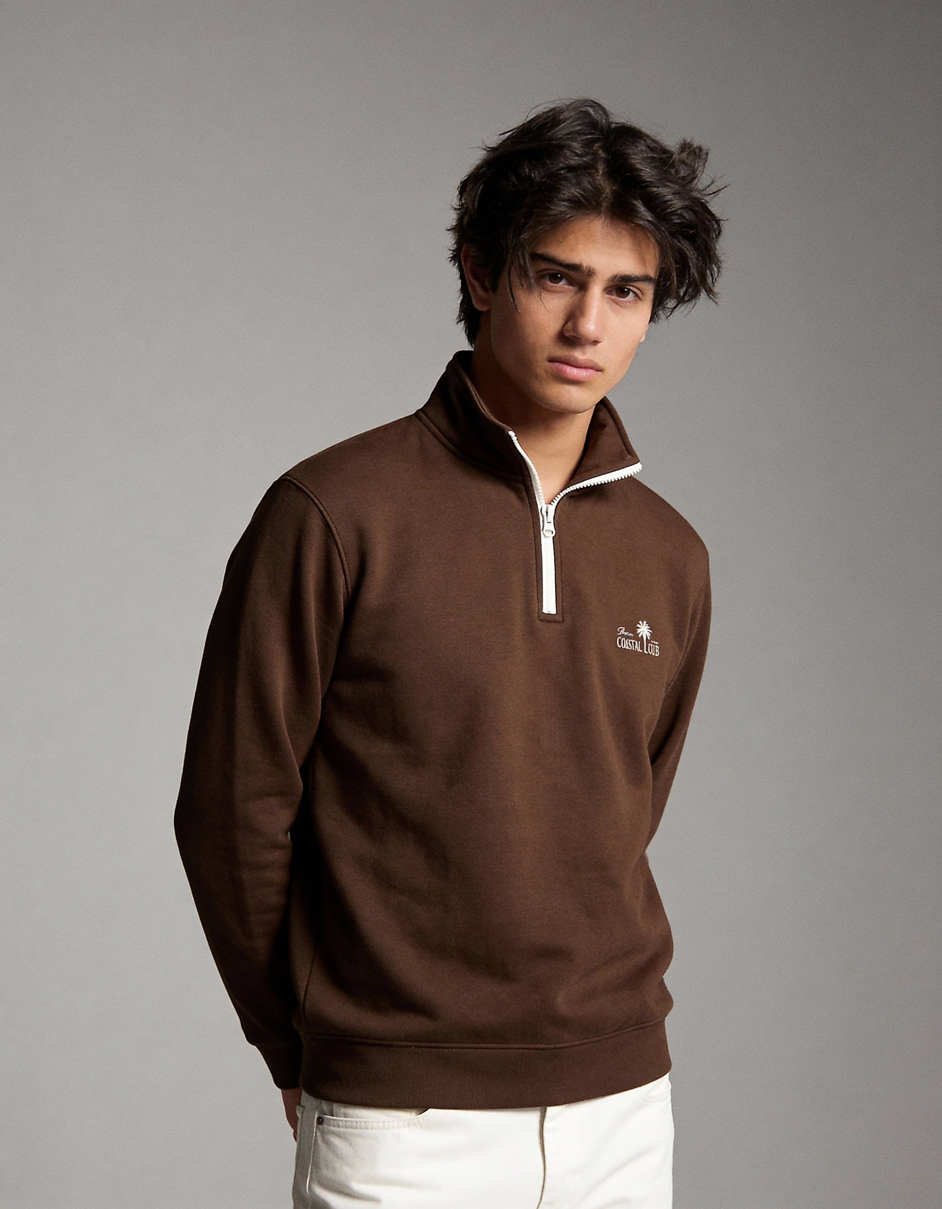 Deco Coastal Club Fleece Quarter Zip - Brown