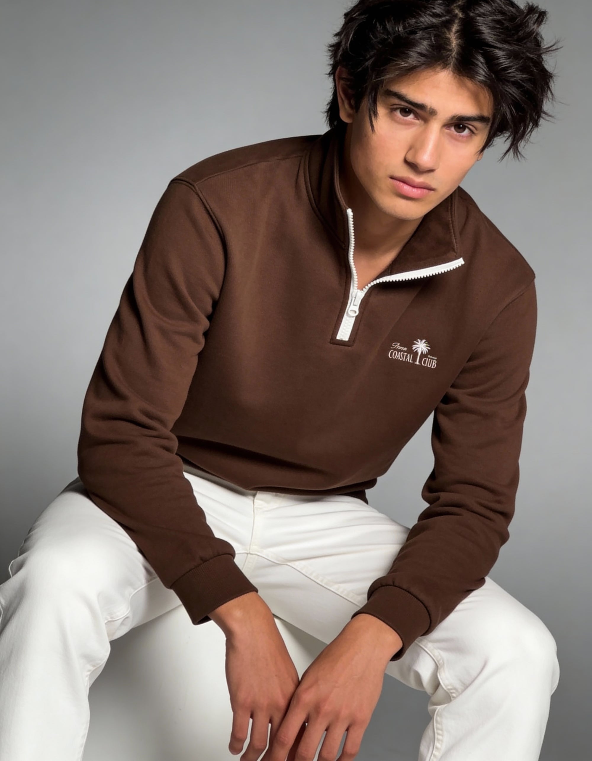 Deco Coastal Club Fleece Quarter Zip - Brown