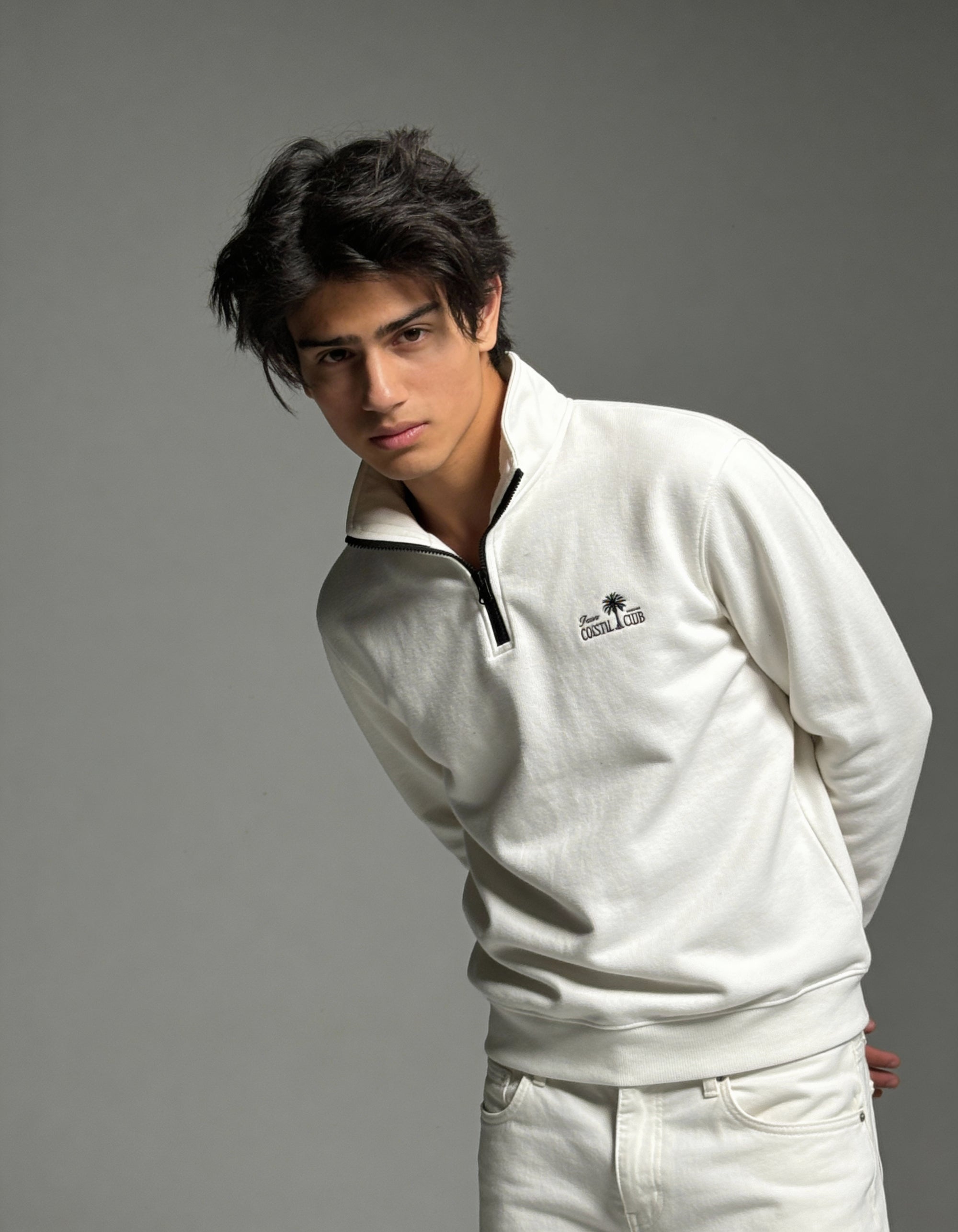 Deco Coastal Club Fleece Quarter Zip - White