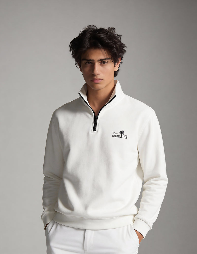 Deco Coastal Club Fleece Quarter Zip - White