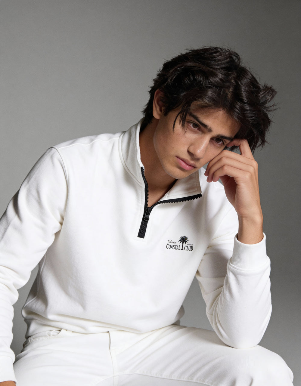 Deco Coastal Club Fleece Quarter Zip - White