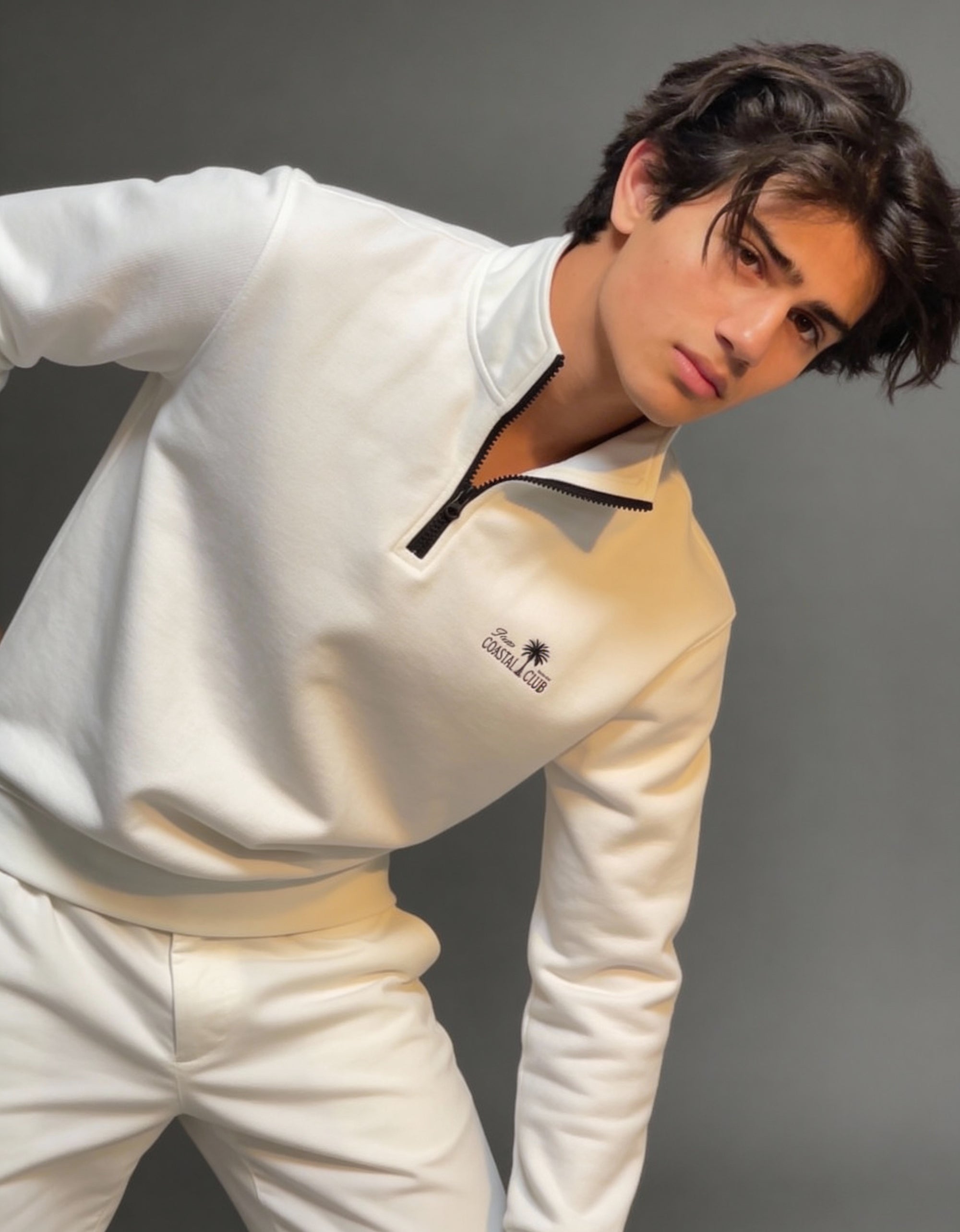 Deco Coastal Club Fleece Quarter Zip - White