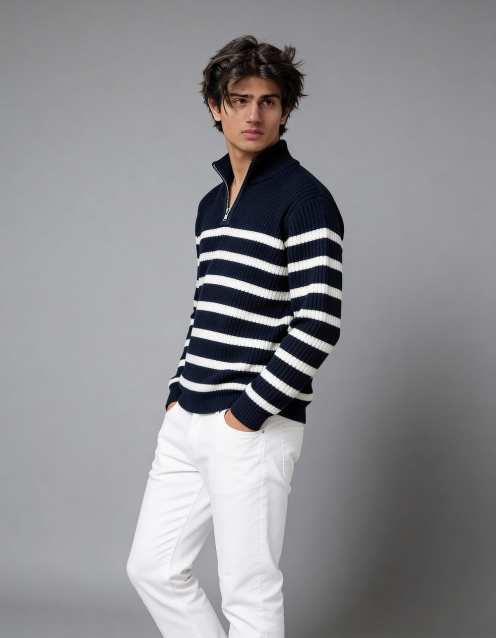The Belmont Striped Sweater - Navy Blue (Unisex)