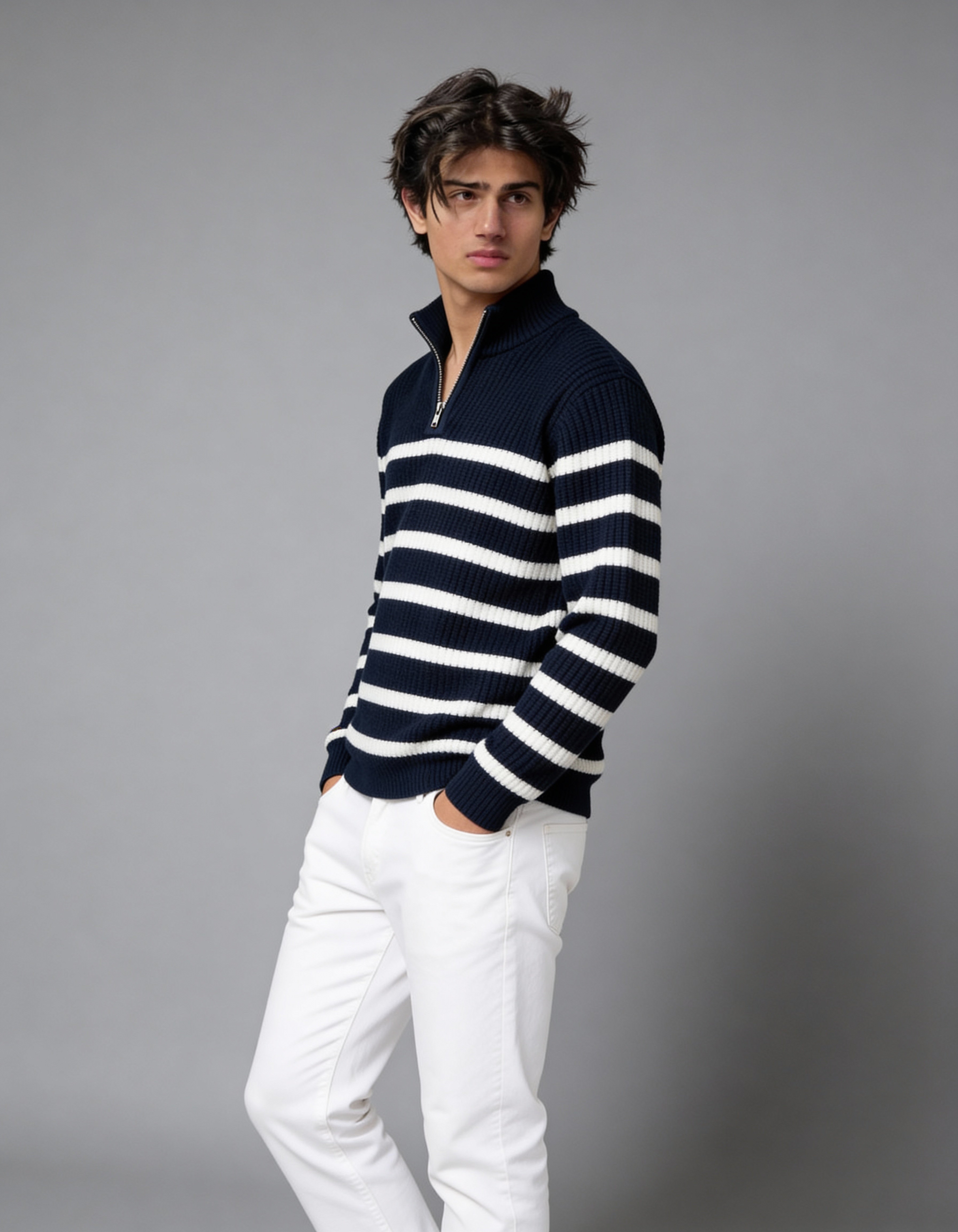 The Belmont Striped Sweater - Navy Blue (Unisex)