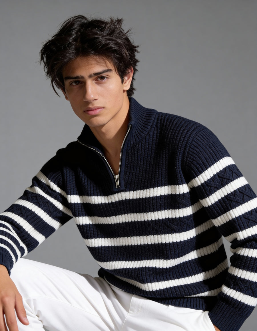 The Belmont Striped Sweater - Navy Blue (Unisex) - Image 4