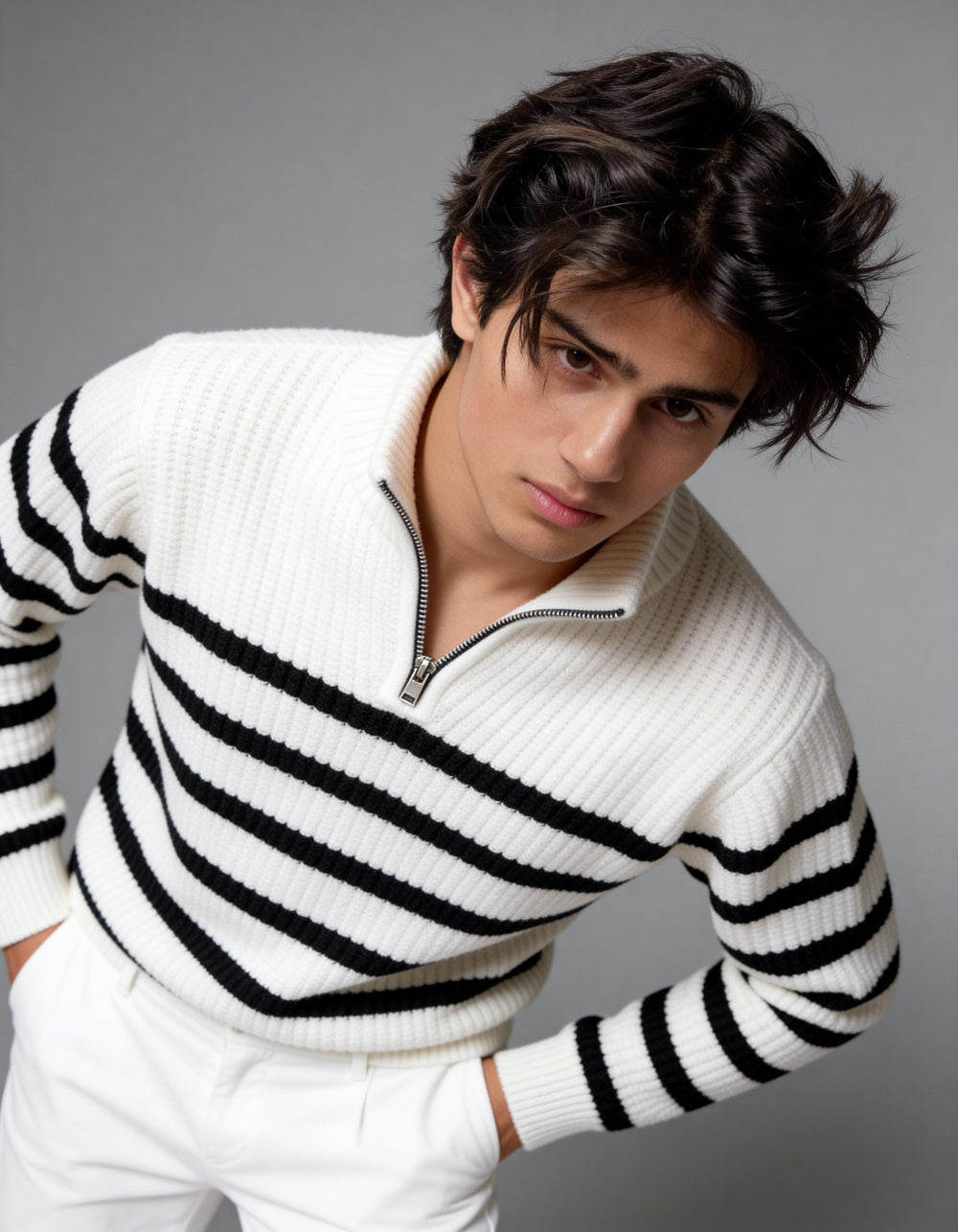 The Belmont Striped Sweater - White (unisex)