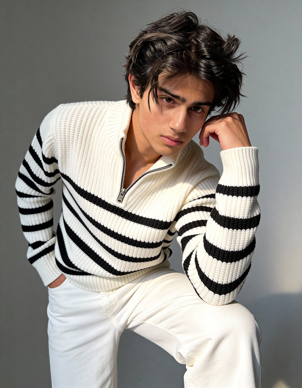 The Belmont Striped Sweater - White (unisex)
