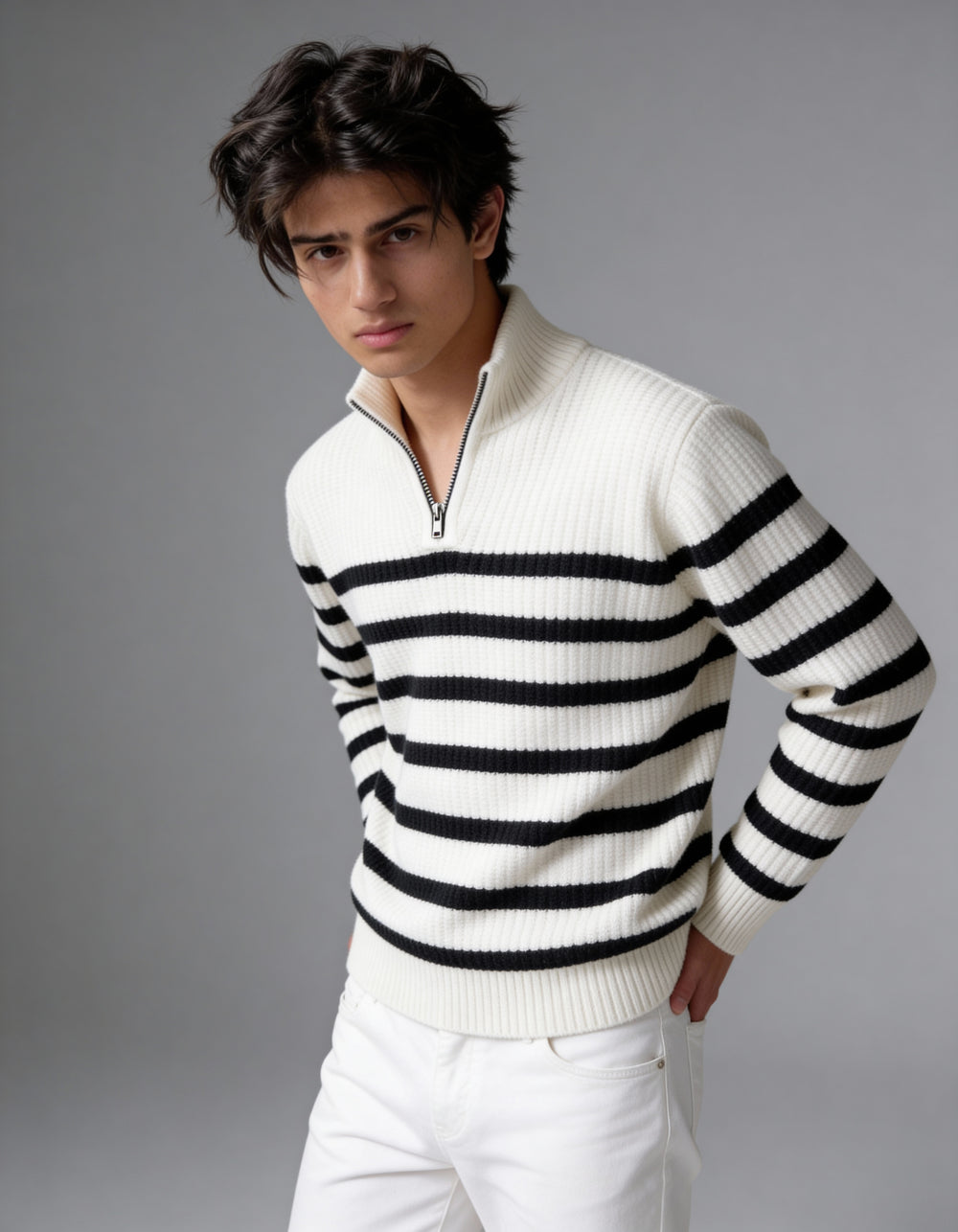 The Belmont Striped Sweater - White (unisex)