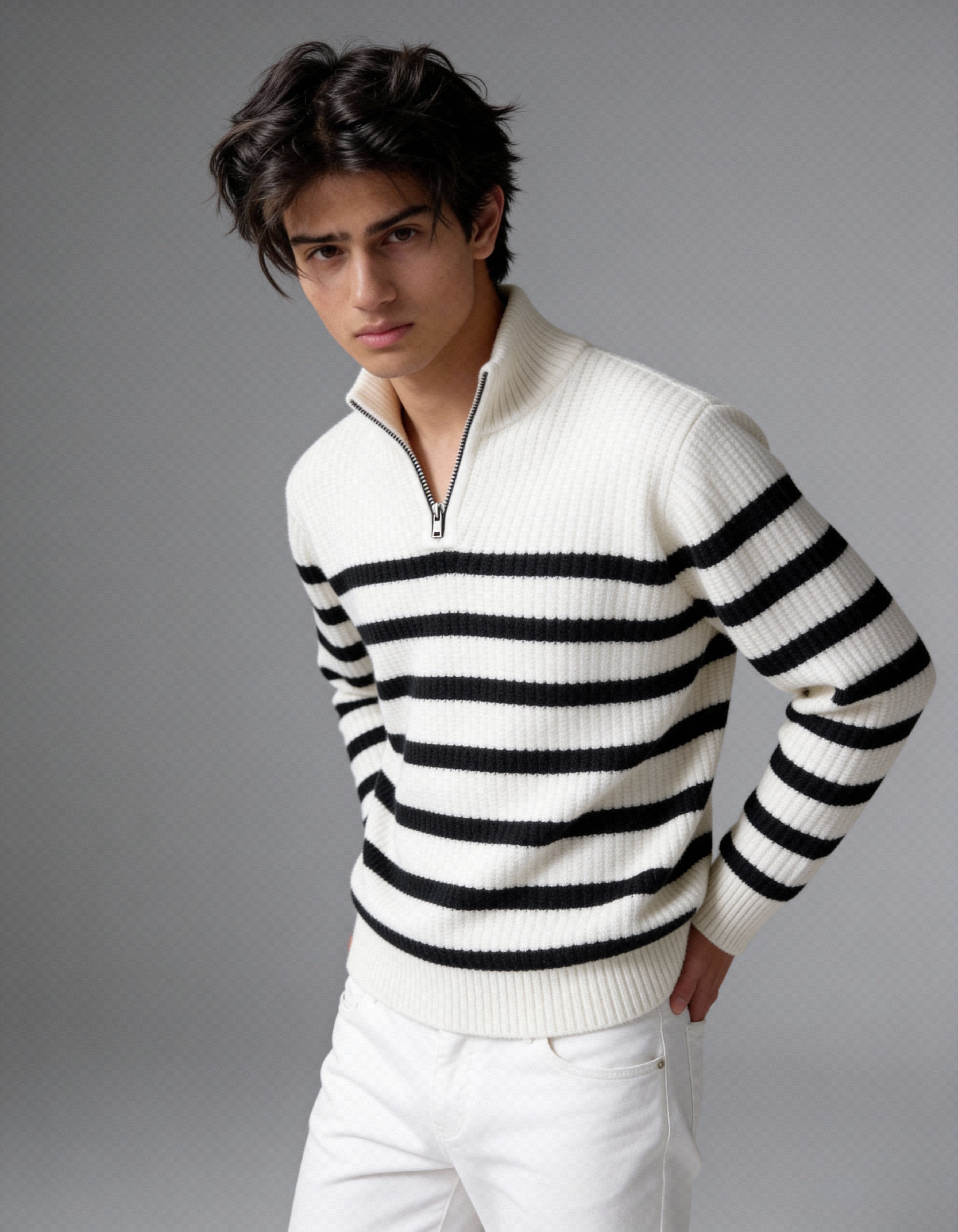The Belmont Striped Sweater - White (unisex)