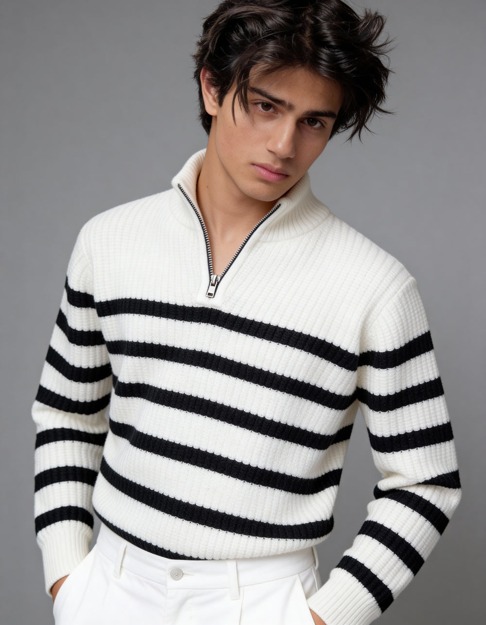 The Belmont Striped Sweater - White (unisex)