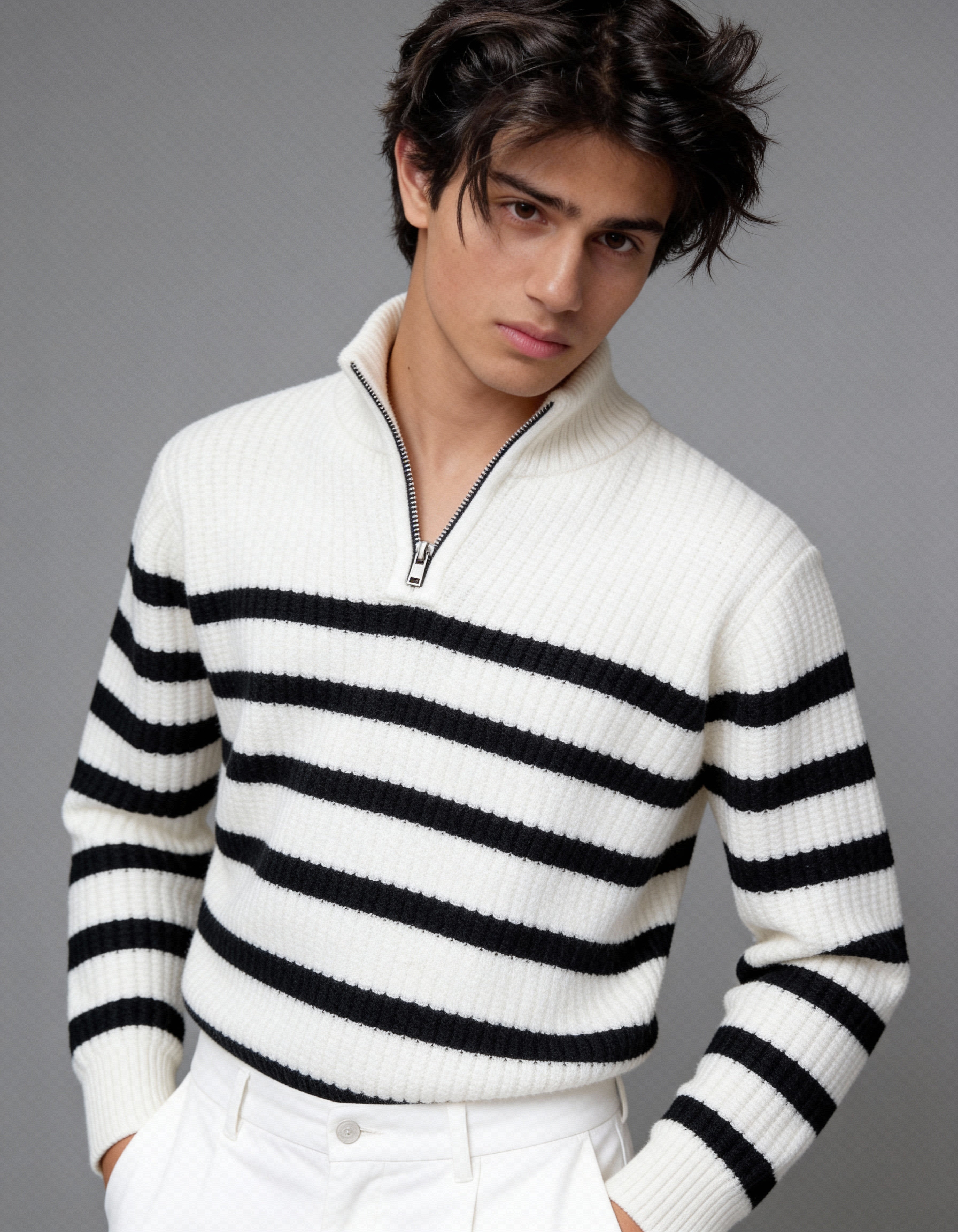 The Belmont Striped Sweater - White (unisex)