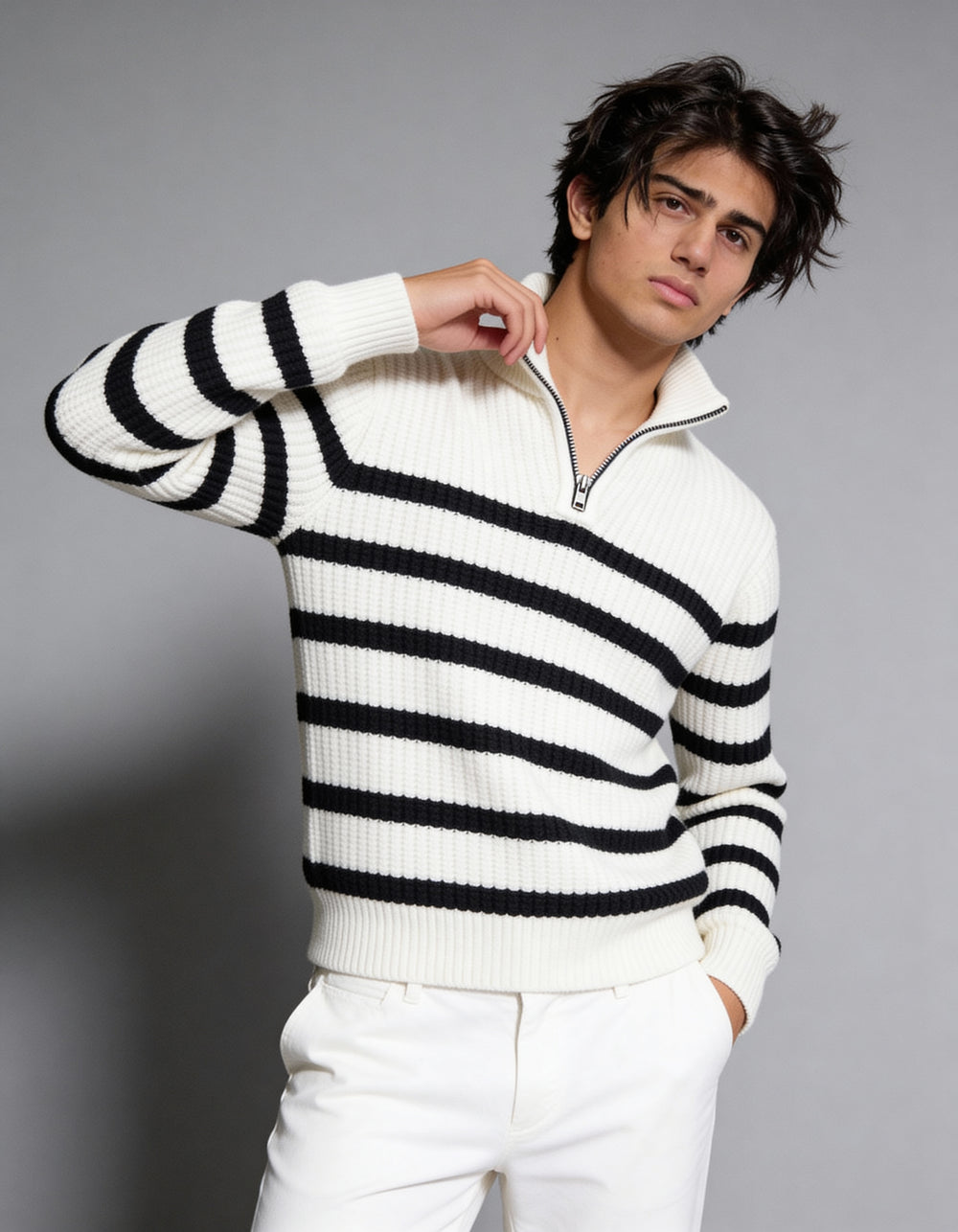 The Belmont Striped Sweater - White (unisex)