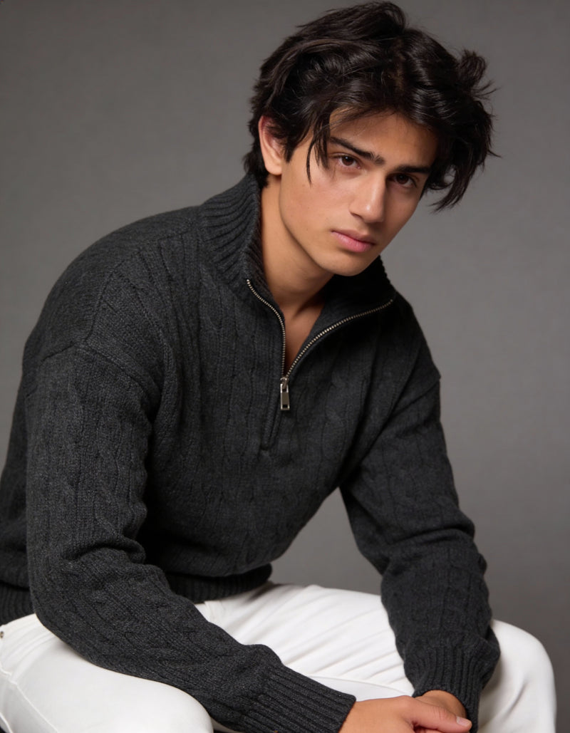 The Montclair Cableknit Sweater - Charcoal Grey (unisex)