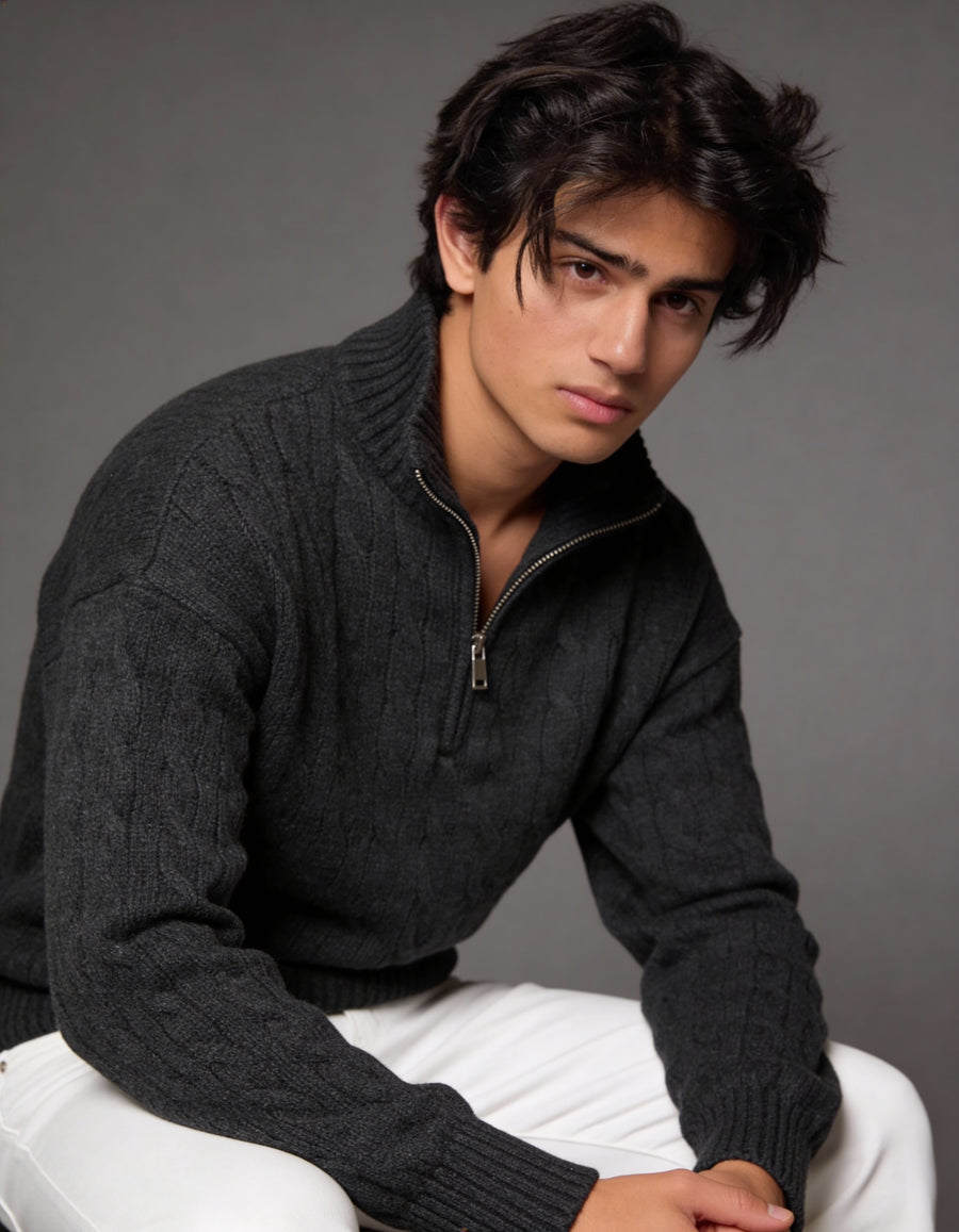 The Montclair Cableknit Sweater - Charcoal Grey (unisex) - Image 2