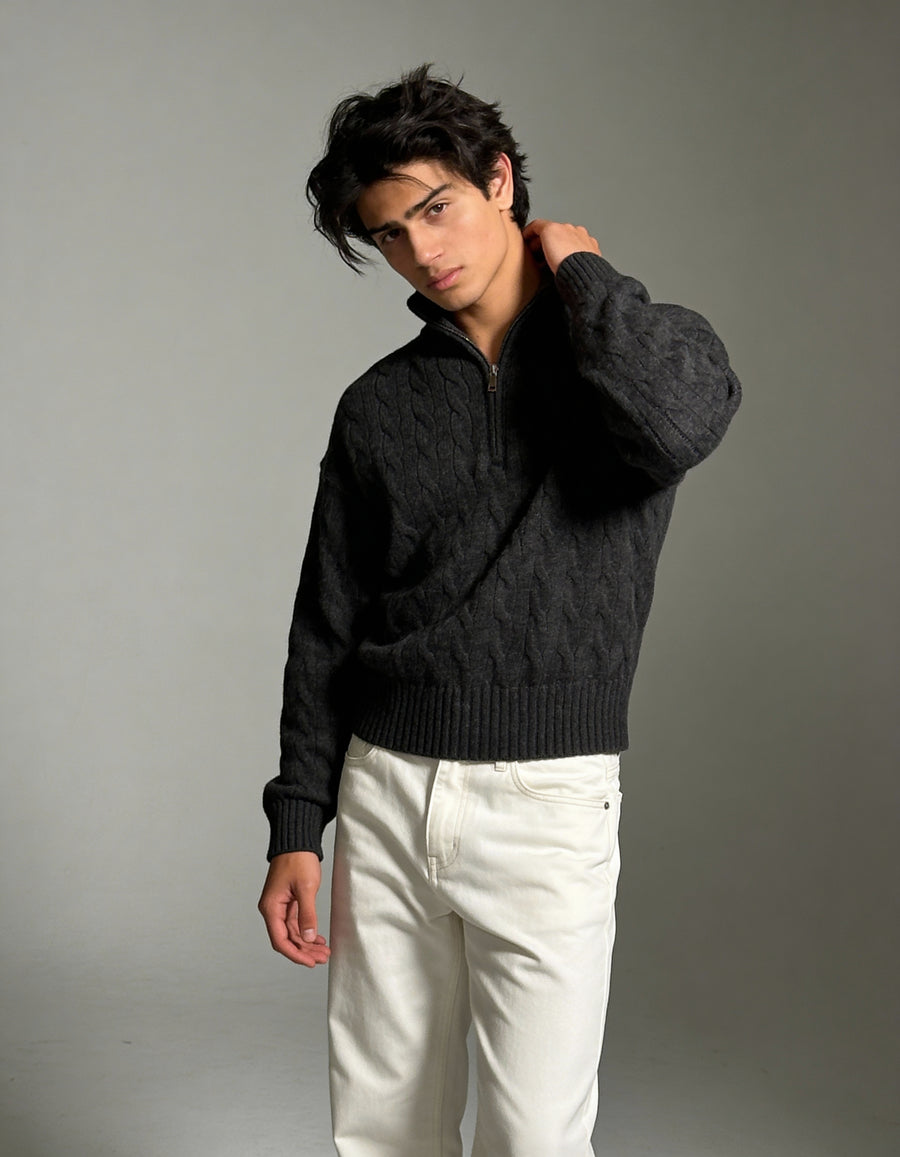 The Montclair Cableknit Sweater - Charcoal Grey (unisex) - Image 5